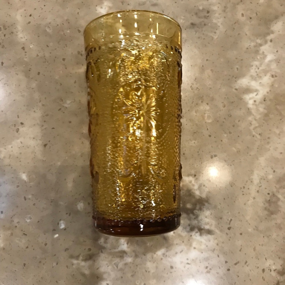 Vintage Amber Glass Indiana Glass Tiara Starburst Textured 4" Tall Juice
